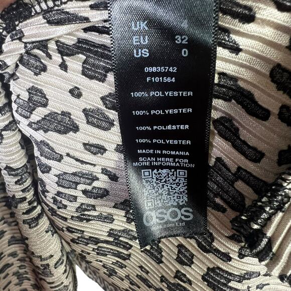 ASOS Metallic Animal Print Pleated Mini Dress Womens 0 Silver Black Party Glam - Picture 7 of 7
